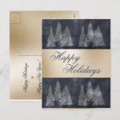 Gold Metallic Blue Elegant Pine Merry kerst H Feestdagenkaart (Voorkant / Achterkant)