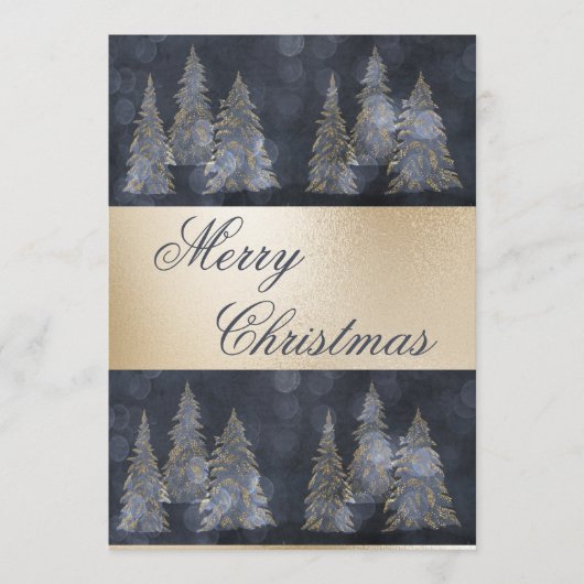 Gold Metallic Blue Elegant Pine Merry Kerstry Feestdagenkaart (Voorkant)
