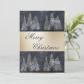 Gold Metallic Blue Elegant Pine Merry Kerstry Feestdagenkaart (Staand voorkant)