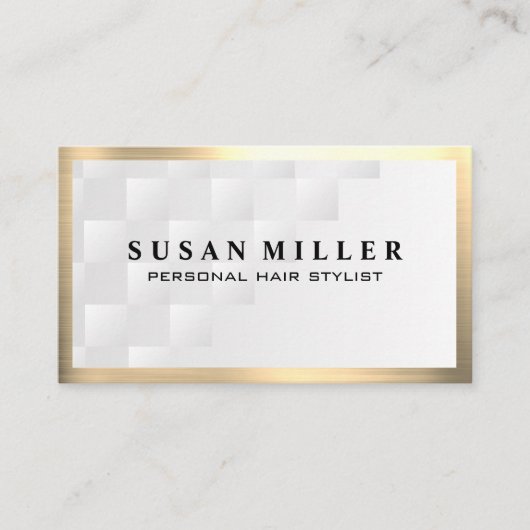 Gold Metallic Border | Geometrisch wit Visitekaartje (Voorkant)