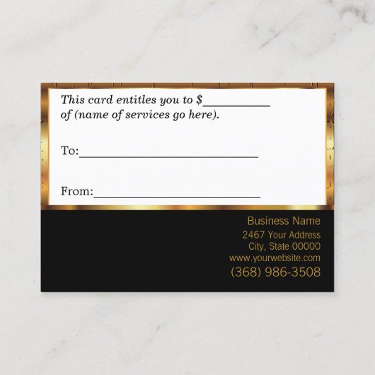 Gold Metallic Cadeft Certificate Kortingskaartje (Achterkant)