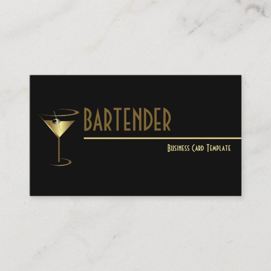 Gold Metallic Cocktail Logo Bartender Visitekaartje (Voorkant)