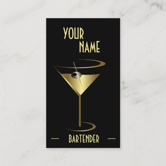 Gold Metallic Cocktail Martini Bartender Visitekaartje (Voorkant)