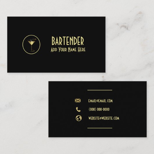 Gold Metallic Cocktail Martini Bartender Visitekaartje (Voorkant / Achterkant)