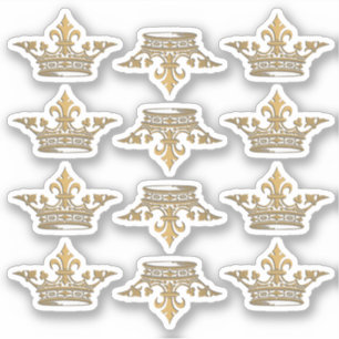 Gold Metallic Crown Fleur de Lis Formal Wedding Sticker