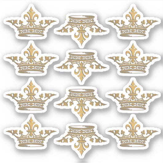 Gold Metallic Crown Fleur de Lis Formal Wedding Sticker (Voorkant)