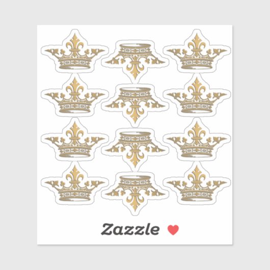 Gold Metallic Crown Fleur de Lis Formal Wedding Sticker (Vel)