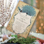 Gold Metallic-Damask Peacock Kaart<br><div class="desc">Blauwgroen blauw en goudVictoriaans Floral Damask Peacock Tortelduifjes bruiloft Uitnodigingen</div>