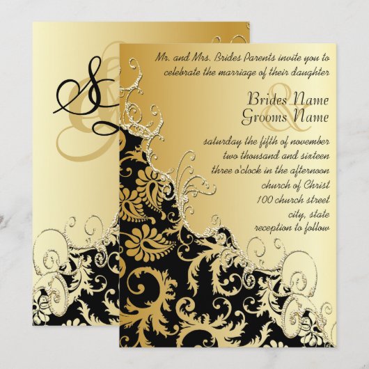 Gold Metallic  Damask Romantic Swirl Kaart (Voorkant / Achterkant)