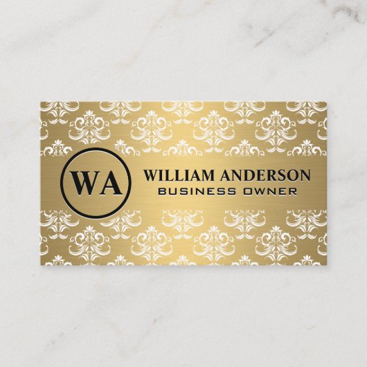 Gold Metallic | Damaspatroon | Monogram Korting (Voorkant)