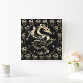 Gold Metallic Dragon Vierkante Klok (Huis)