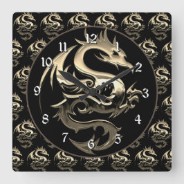 Gold Metallic Dragon Vierkante Klok
