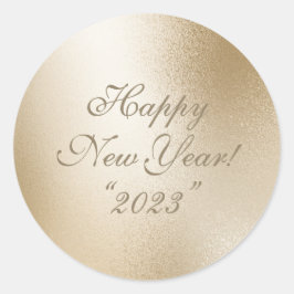 Gold Metallic Elegant Happy Nieuwjaarsscript Ronde Sticker