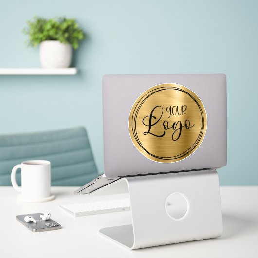 Gold Metallic en Black Logo Promo Sticker (Laptop op bureau)