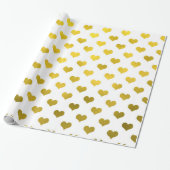 Gold Metallic Faux Foil Hearts Polka Dot Heart Cadeaupapier (Uitgerold)
