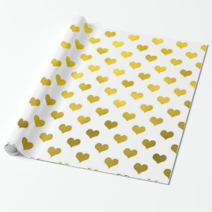 Gold Metallic Faux Foil Hearts Polka Dot Heart Cadeaupapier