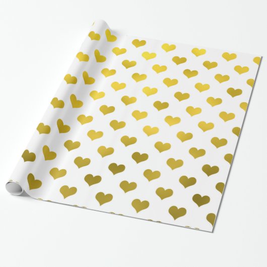 Gold Metallic Faux Foil Hearts Polka Dot Heart Cadeaupapier (Uitgerold)