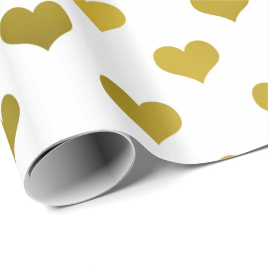 Gold Metallic Faux Foil Hearts Polka Dot Heart Cadeaupapier (Rol Hoek)