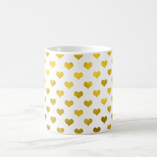 Gold Metallic Faux Foil Hearts Polka Dot Heart Koffiemok (Center)