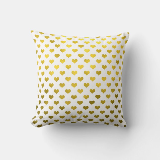Gold Metallic Faux Foil Hearts Polka Dot Heart Kussen (Voorkant)