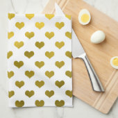 Gold Metallic Faux Foil Hearts Polka Dot Heart Theedoek (Quarter Fold)
