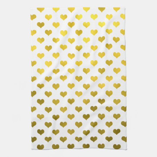 Gold Metallic Faux Foil Hearts Polka Dot Heart Theedoek (Verticaal)