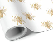 Gold Metallic Faux Foil Photo-effect bijen op wit Cadeaupapier (Rol Hoek)