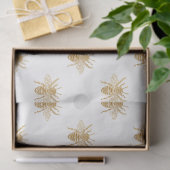 Gold Metallic Faux Foil Photo-effect bijen op wit Tissuepapier (Geschenk)