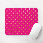 Gold Metallic Faux Foil Polka Pink Achtergrond Muismat (Met muis)