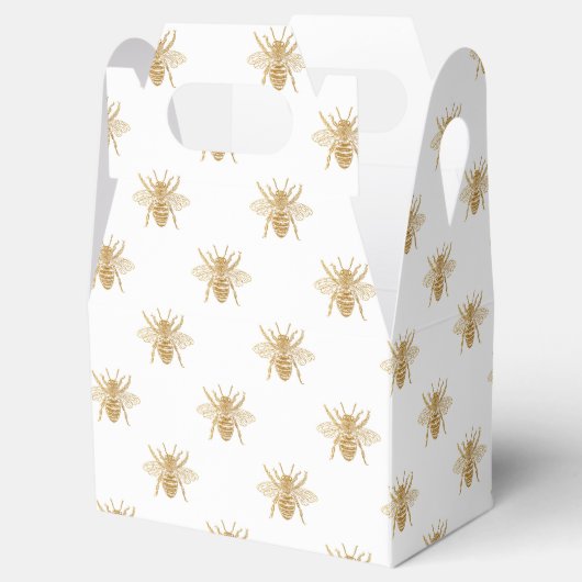 Gold Metallic Faux Folie Foto-effect bijen op wit Bedankdoosjes (Geopend)