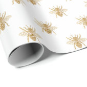 Gold Metallic Faux Folie Foto-effect bijen op wit Cadeaupapier (Rol Hoek)