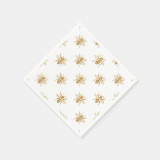 Gold Metallic Faux Folie Foto-effect bijen op wit Servetten