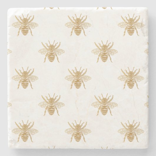 Gold Metallic Faux Folie Photo-effect bijen Stenen Onderzetter (Voorkant)