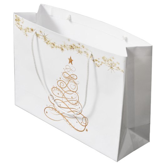 Gold Metallic Filigree kerstboom Groot Cadeauzakje (Achterkant Gekanteld)