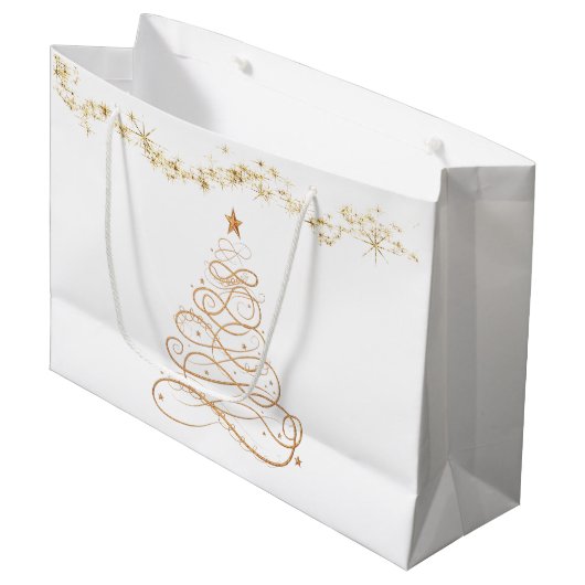 Gold Metallic Filigree kerstboom Groot Cadeauzakje (Voorkant Gekanteld)