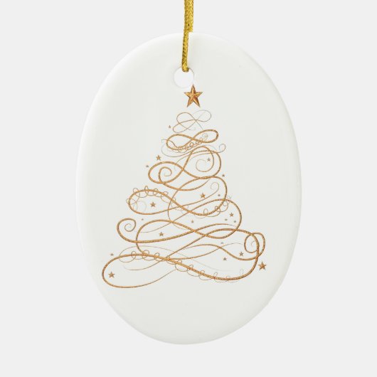 Gold Metallic Filigree kerstboom Keramisch Ornament (Voorkant)