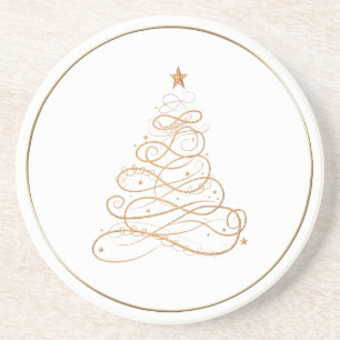 Gold Metallic Filigree kerstboompatroon Zandsteen Onderzetter
