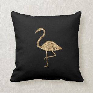 Gold Metallic Flamingo op Black Kussen