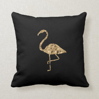 Gold Metallic Flamingo op Black Kussen
