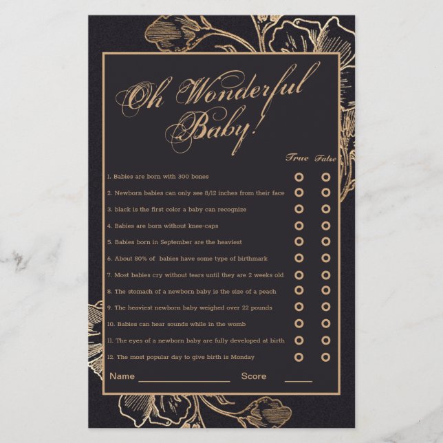 Gold Metallic Floral Arrangement Bridal Showe Game (Voorkant)