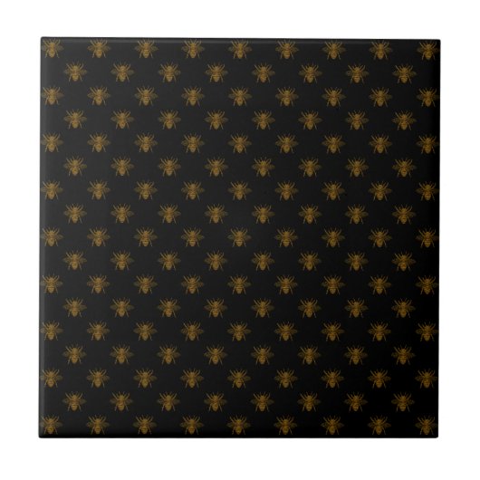 Gold Metallic Foil Bees on Black Tegeltje (Voorkant)