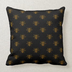 Gold Metallic Foil bijen op zwart Kussen