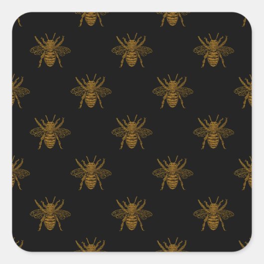 Gold Metallic Foil bijen op zwart Vierkante Sticker (Voorkant)