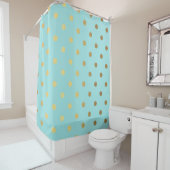 Gold Metallic Foil Polka Dots Blauwgroen Aqua Mode Douchegordijn (In situ)