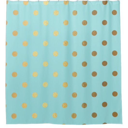 Gold Metallic Foil Polka Dots Blauwgroen Aqua Mode Douchegordijn (Voorkant)