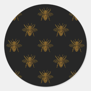 Gold Metallic Folie bijen op zwart Ronde Sticker