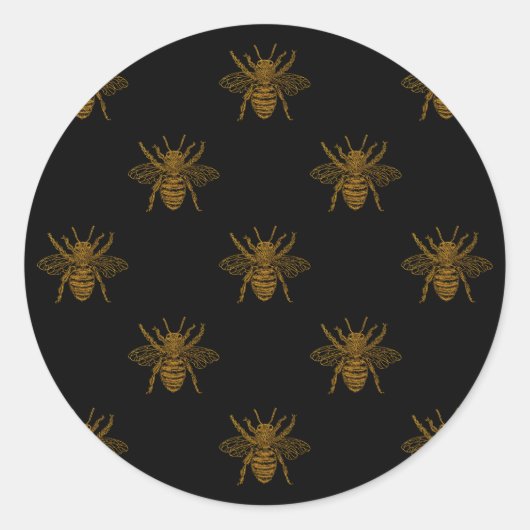 Gold Metallic Folie bijen op zwart Ronde Sticker (Voorkant)