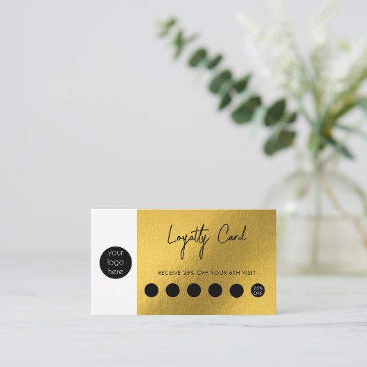 Gold Metallic Folie Business Logo QR Code Loyalty Visitekaartje (Staand voorkant)