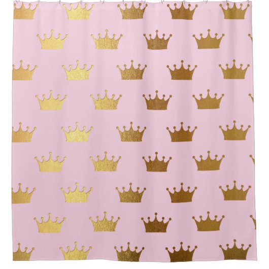 Gold Metallic Folie Crown Crowns Pink Royal Modern Douchegordijn (Voorkant)