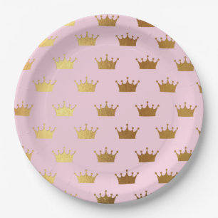 Gold Metallic Folie Crown Crowns Pink Royal Modern Papieren Bordje